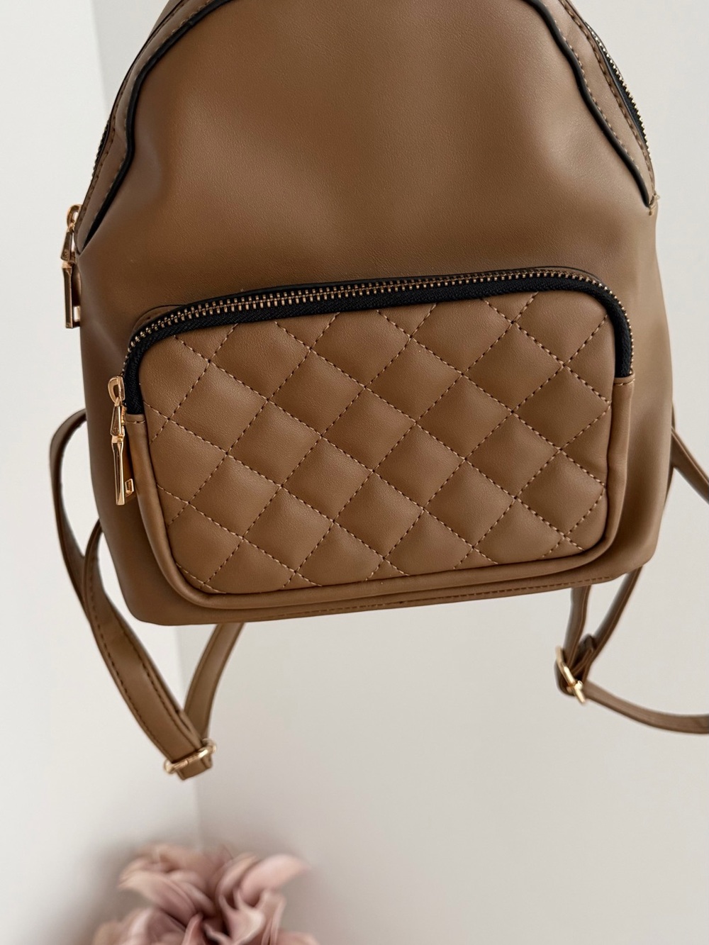 Quilted Front Pocket Mini Backpack - Brown